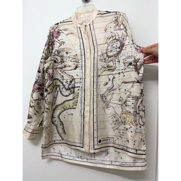 Rosetta Getty Astrology Zodiac Signs Map Print Silk Shirt Blouse Beige 2022 6 - Picture 8 of 16
